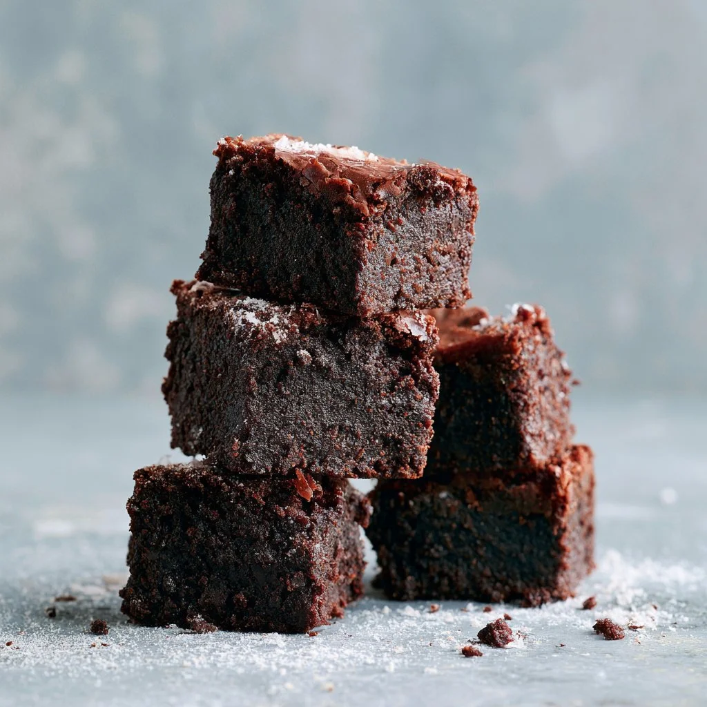 Two-bite brownies on a plate, showcasing the quick and easy brownies recipe.